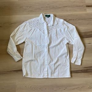 Vintage 90s Lace Yoke Blouse, Size 8
